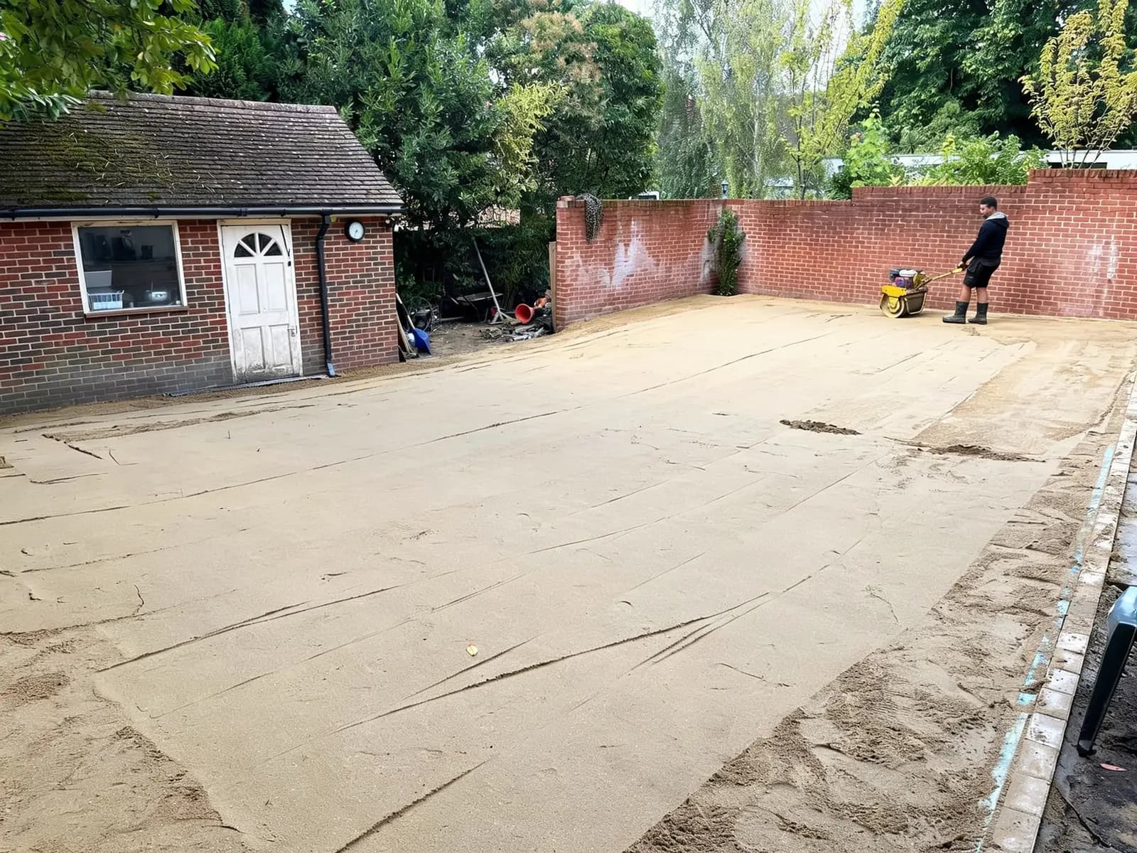 Sharp-sand base screeded level before the grass goes down