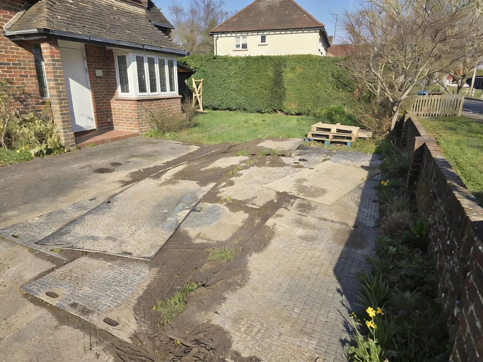 Cracked concrete driveway before the works