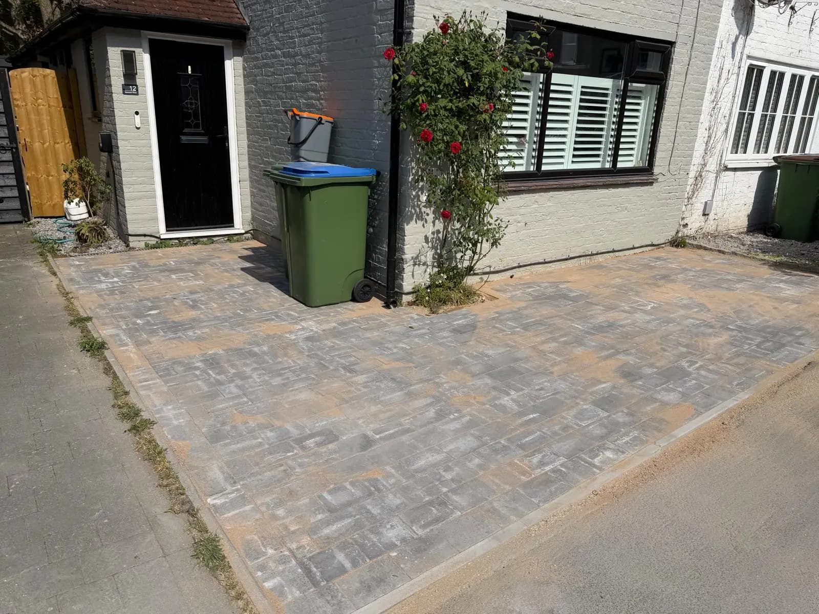 Finished grey block paving driveway